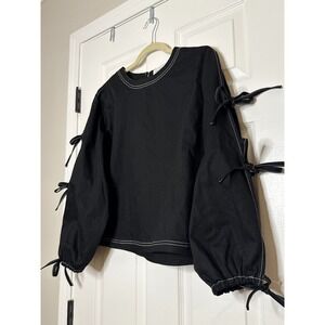 SOMETHING NAVY Black Long Tie Sleeve‎ Top Size Medium